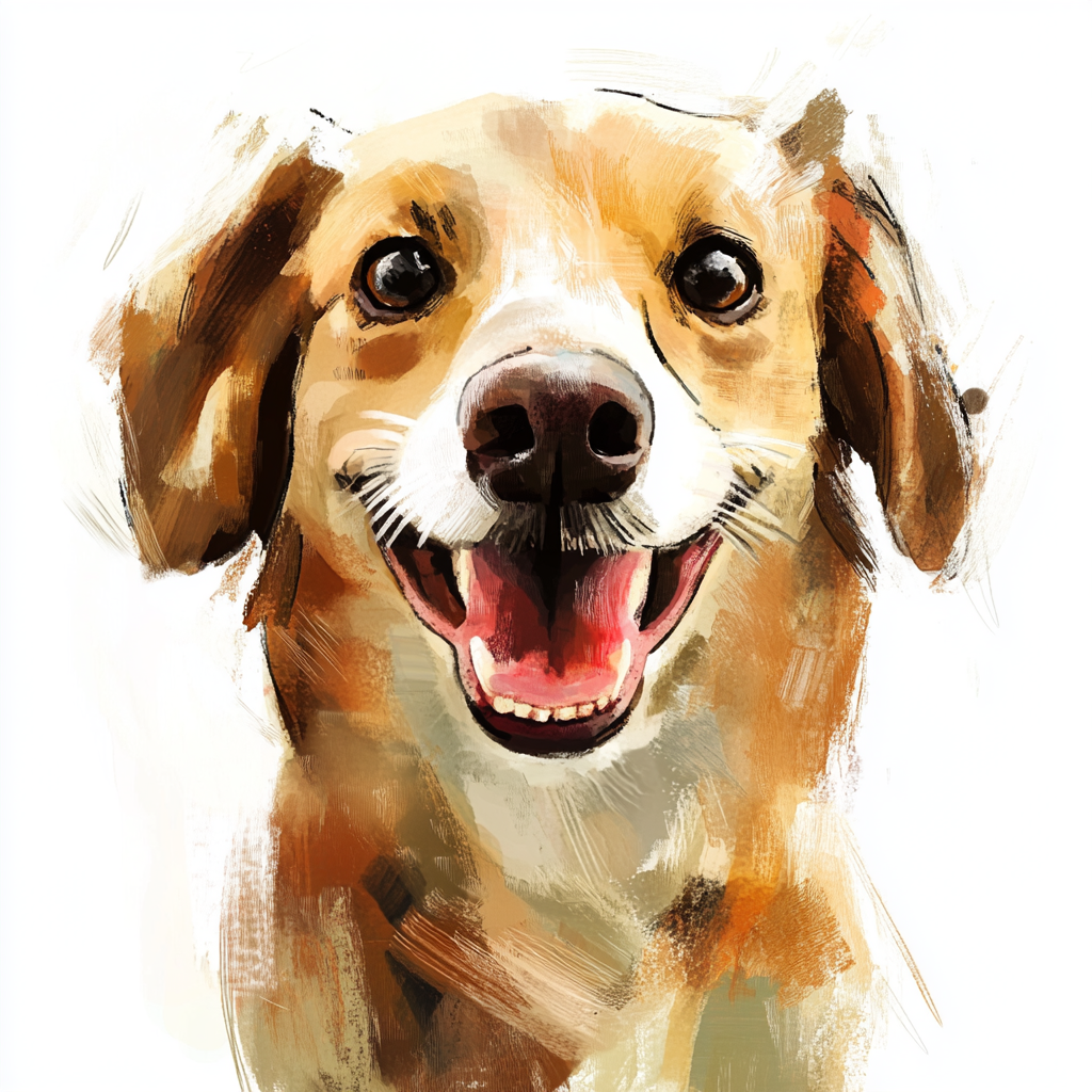 A happy dog painted with watercolors