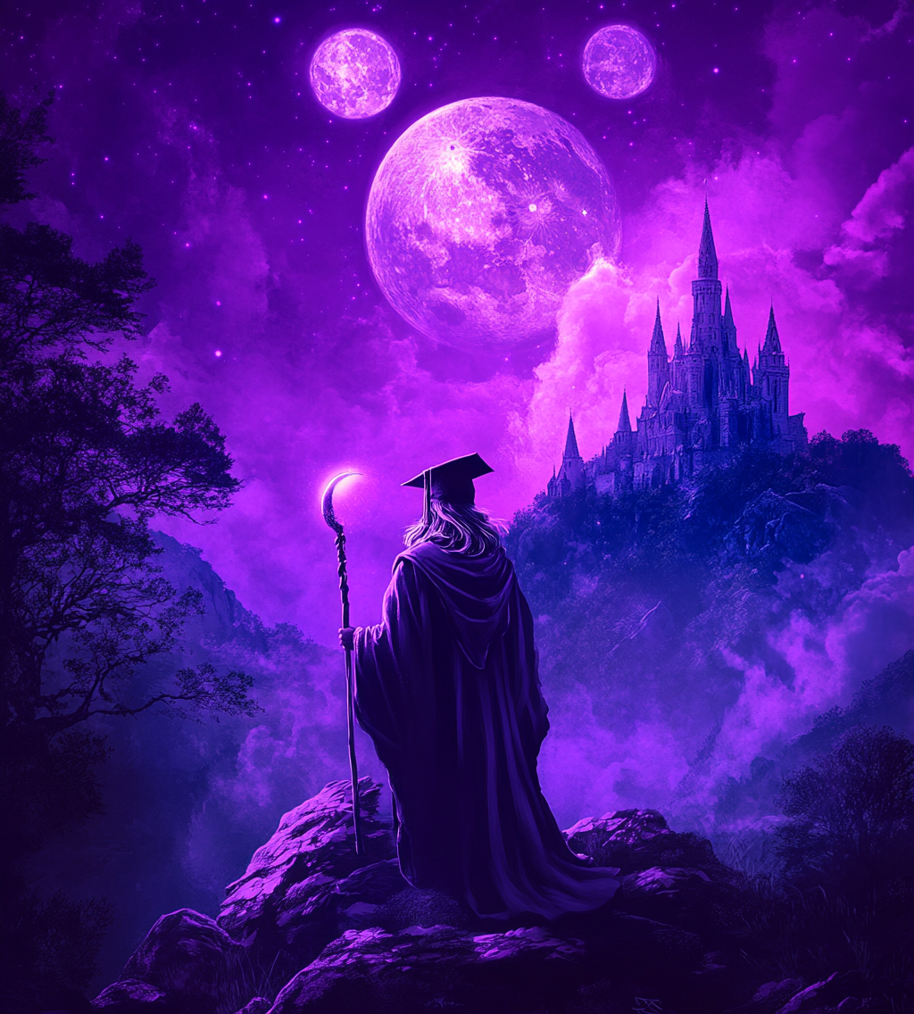 A happy graduate Wizard in dark fantasy world.