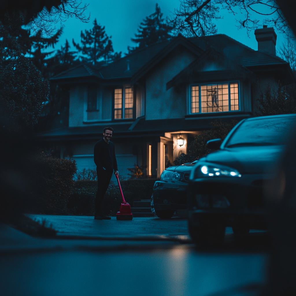 A happy man with car and house portrait.