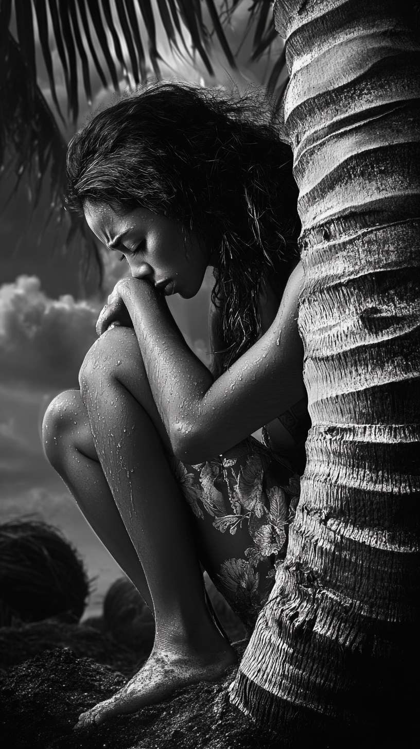 A high quality monochrome photo of a Polynesian woman