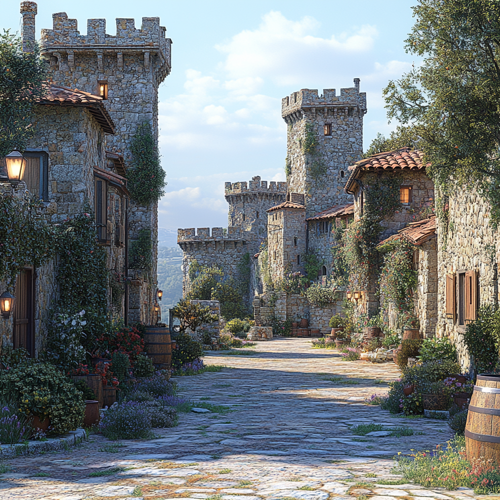 A highly detailed, photorealistic medieval Italian city.