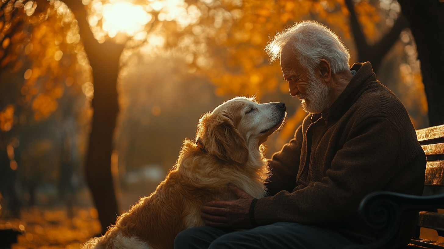 A kind old man with his loyal dog