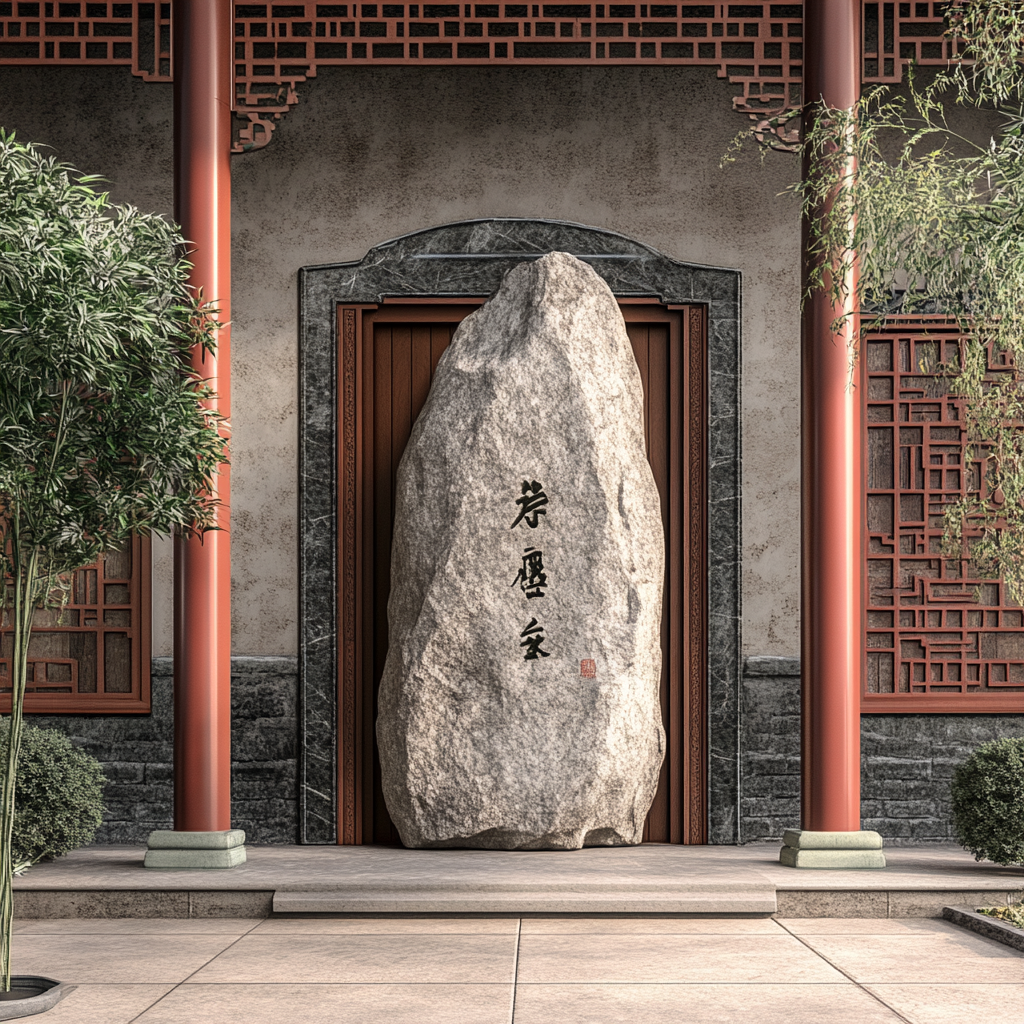 A large Chinese stone symbolizes stability and support.