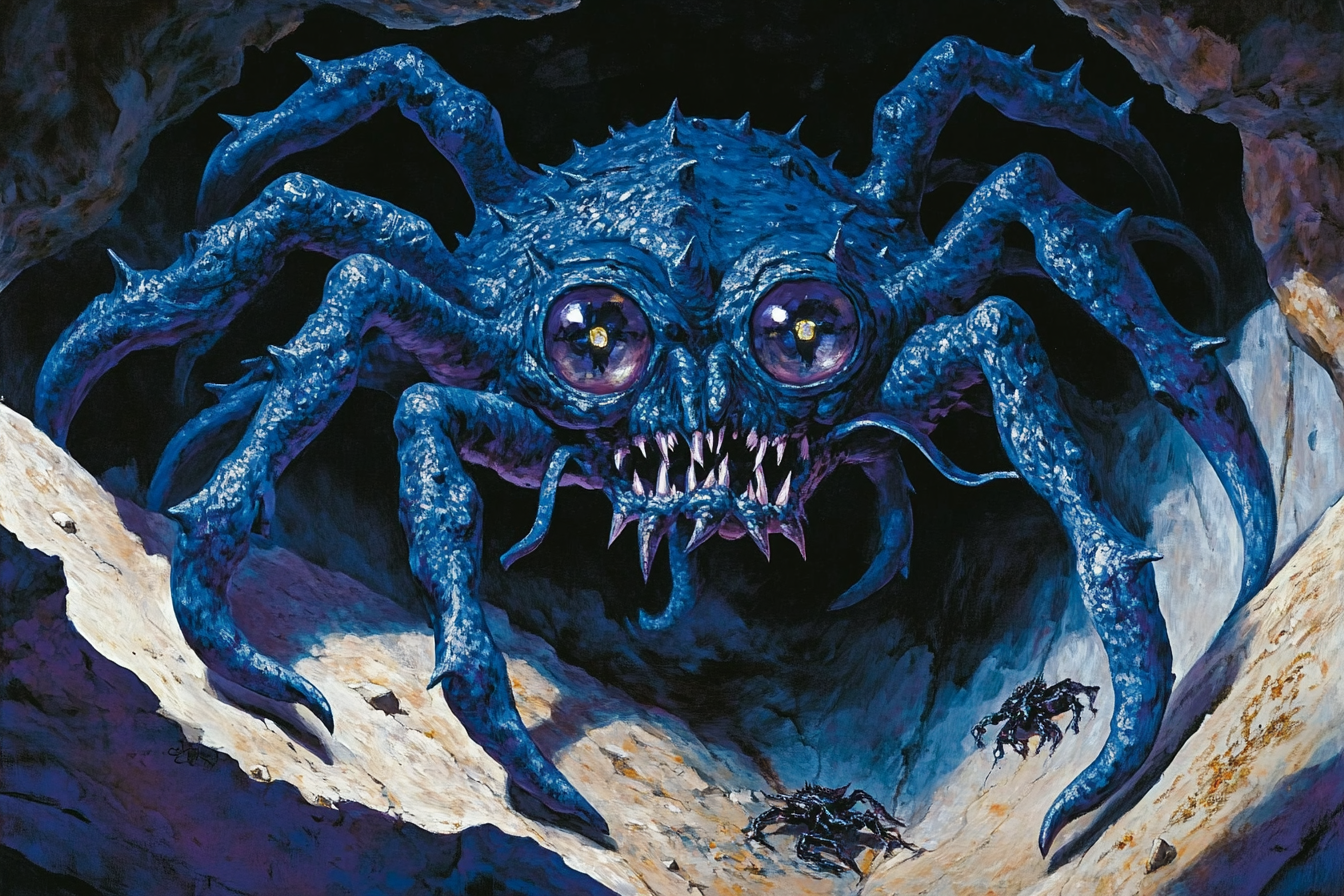 A large blue monster with multiple legs and eyes.