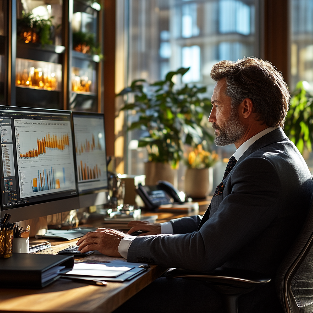 A lawyer at work in a modern office.