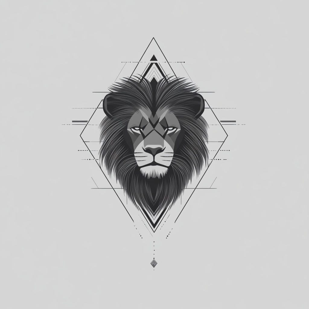 A lion's head in geometric logo design.