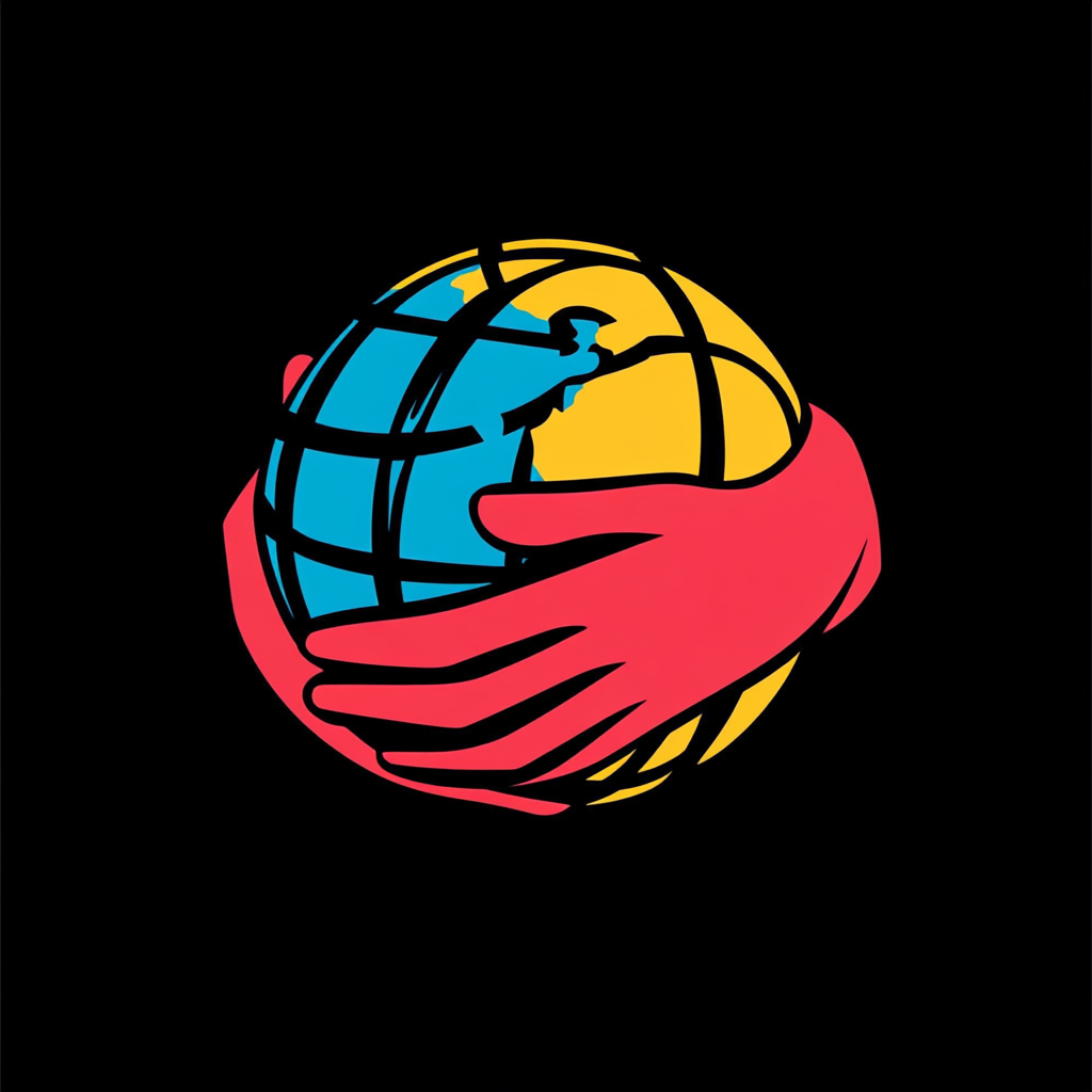 A logo of globe hugged by hands