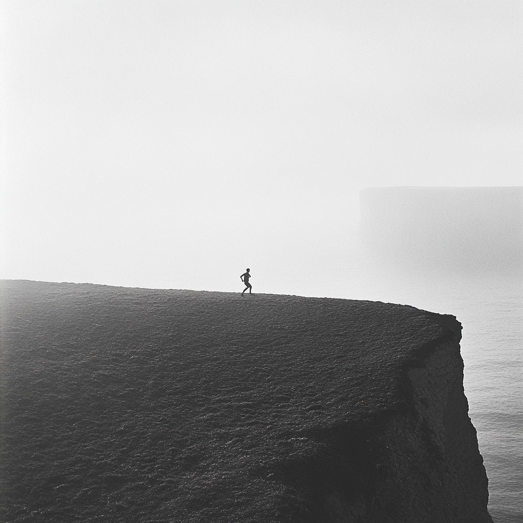 A lone runner in vast majestic landscape