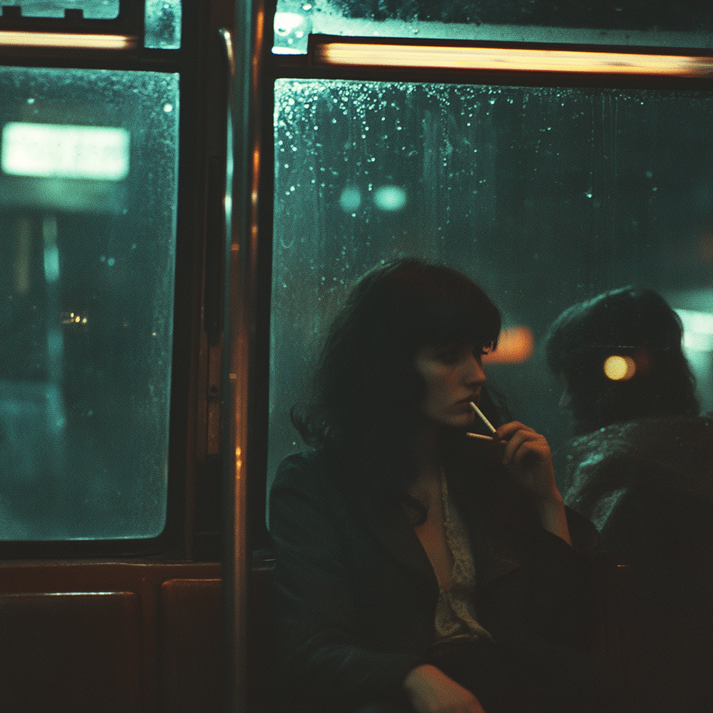 A lot of women smoking in a bus.