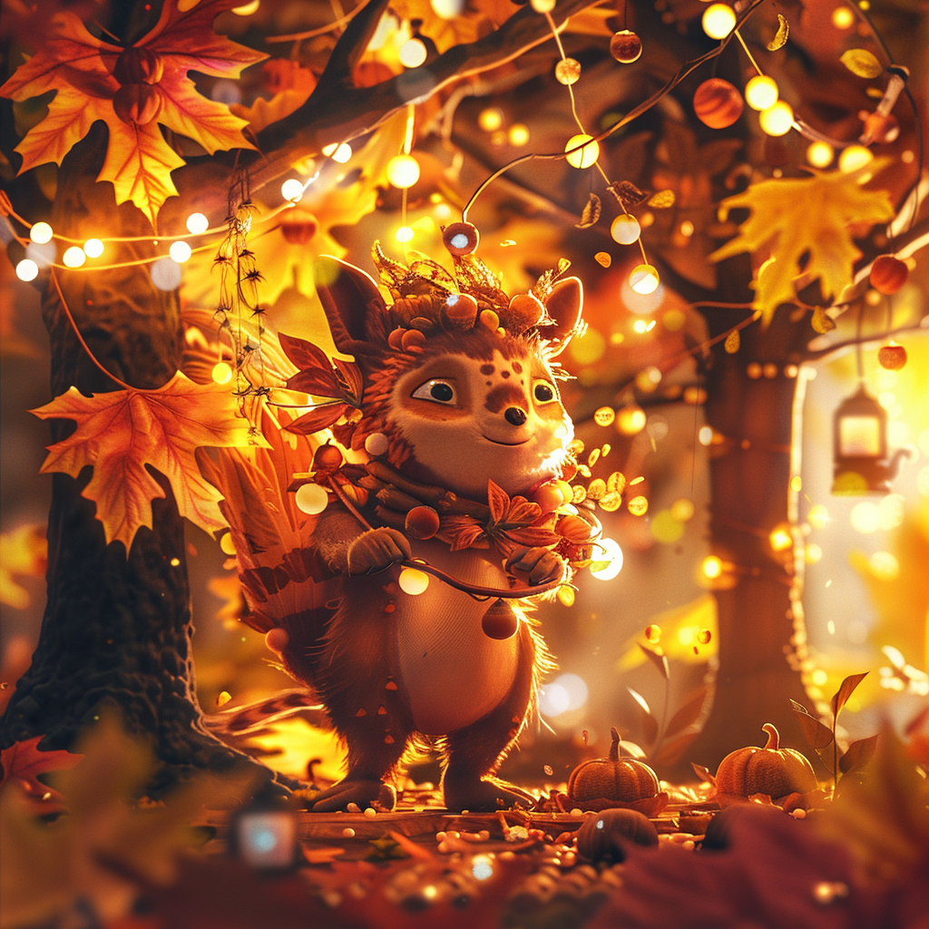 A magical chestnut celebrating autumn festival with friends