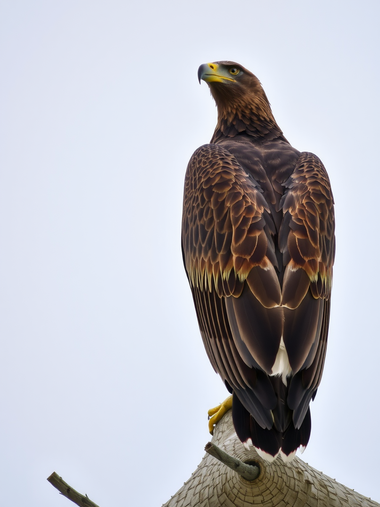 A majestic eagle flying away gracefully.