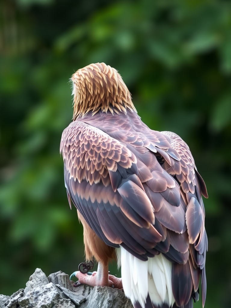 A majestic eagle looking away from camera.