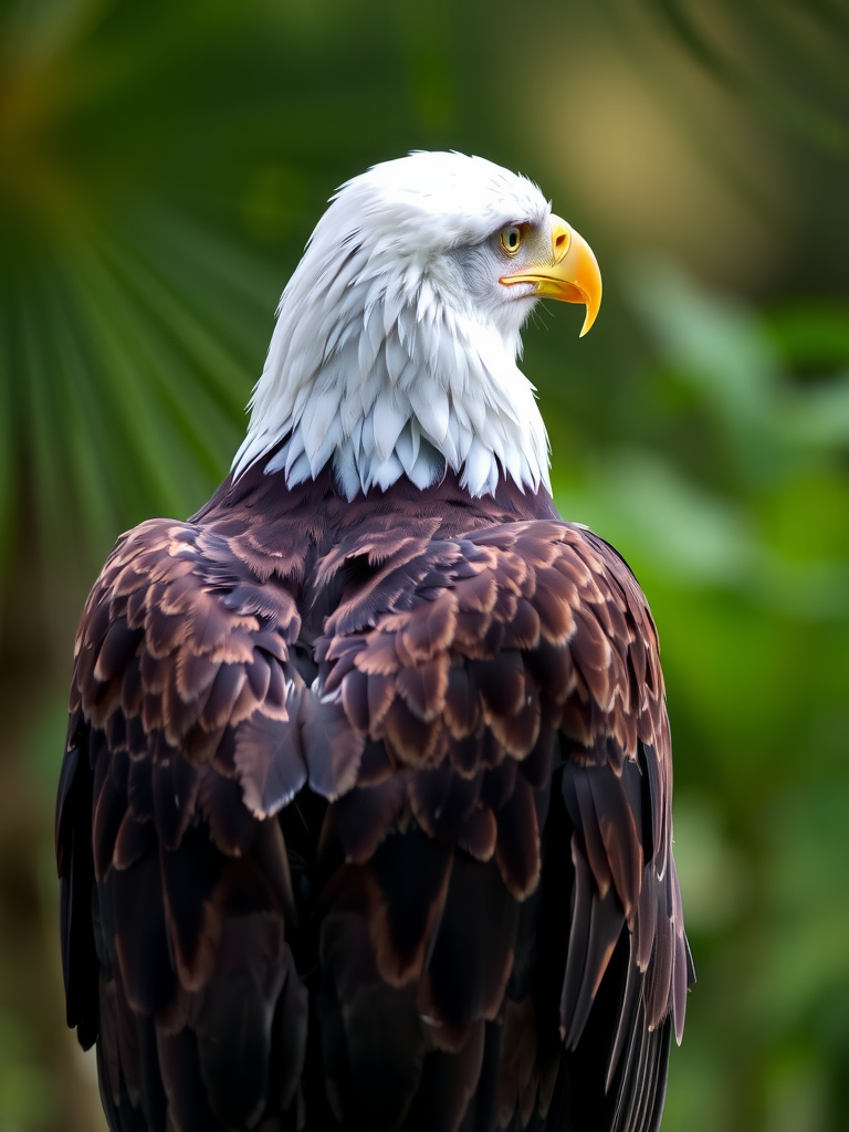 A majestic eagle with its back turned.