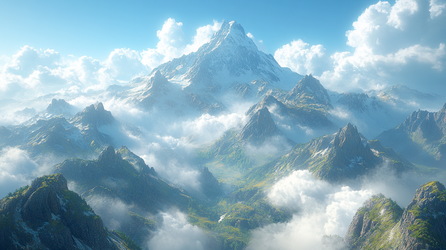 A majestic mountain range in a fantasy world.