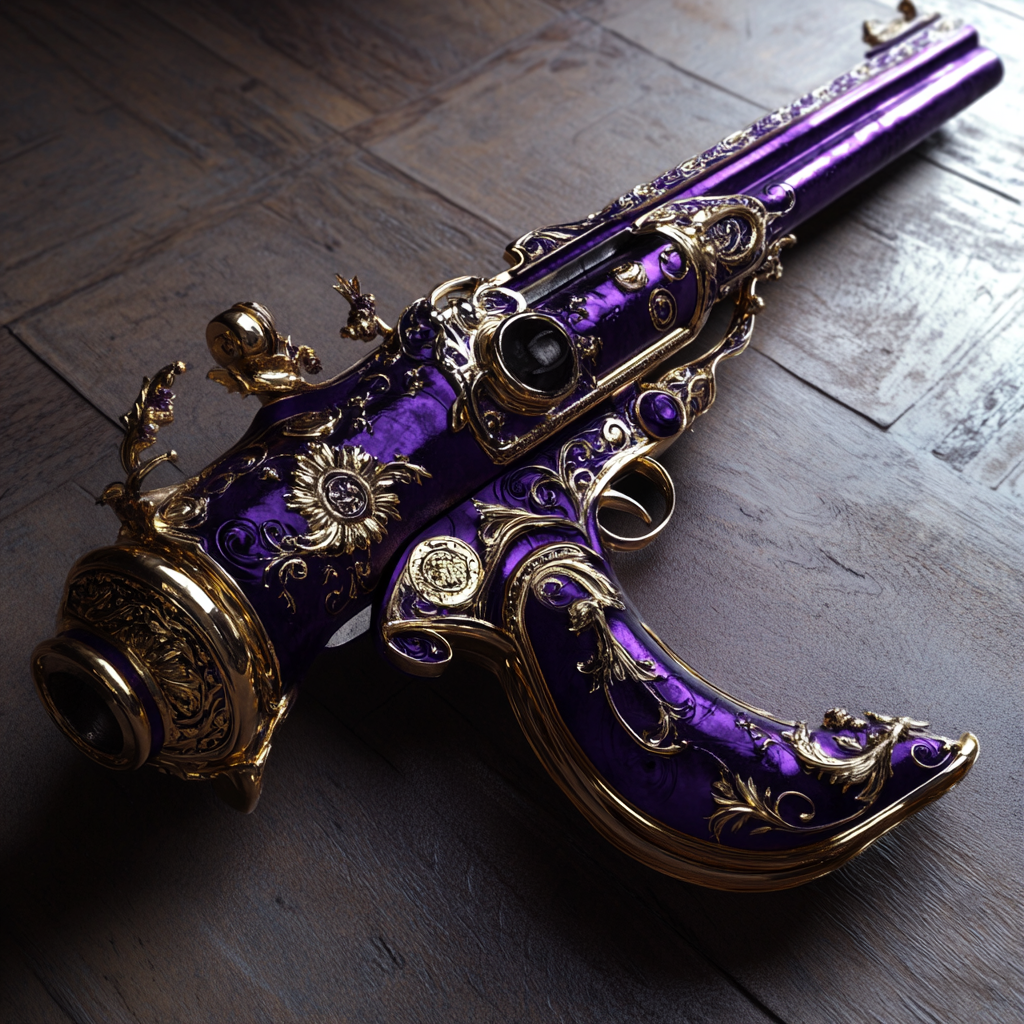 A majestic purple gun with golden glow