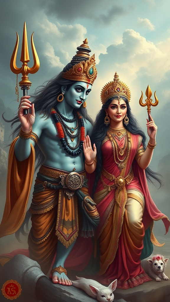 A majestically painted portrait of Lord Shiva and Mata Parvati.