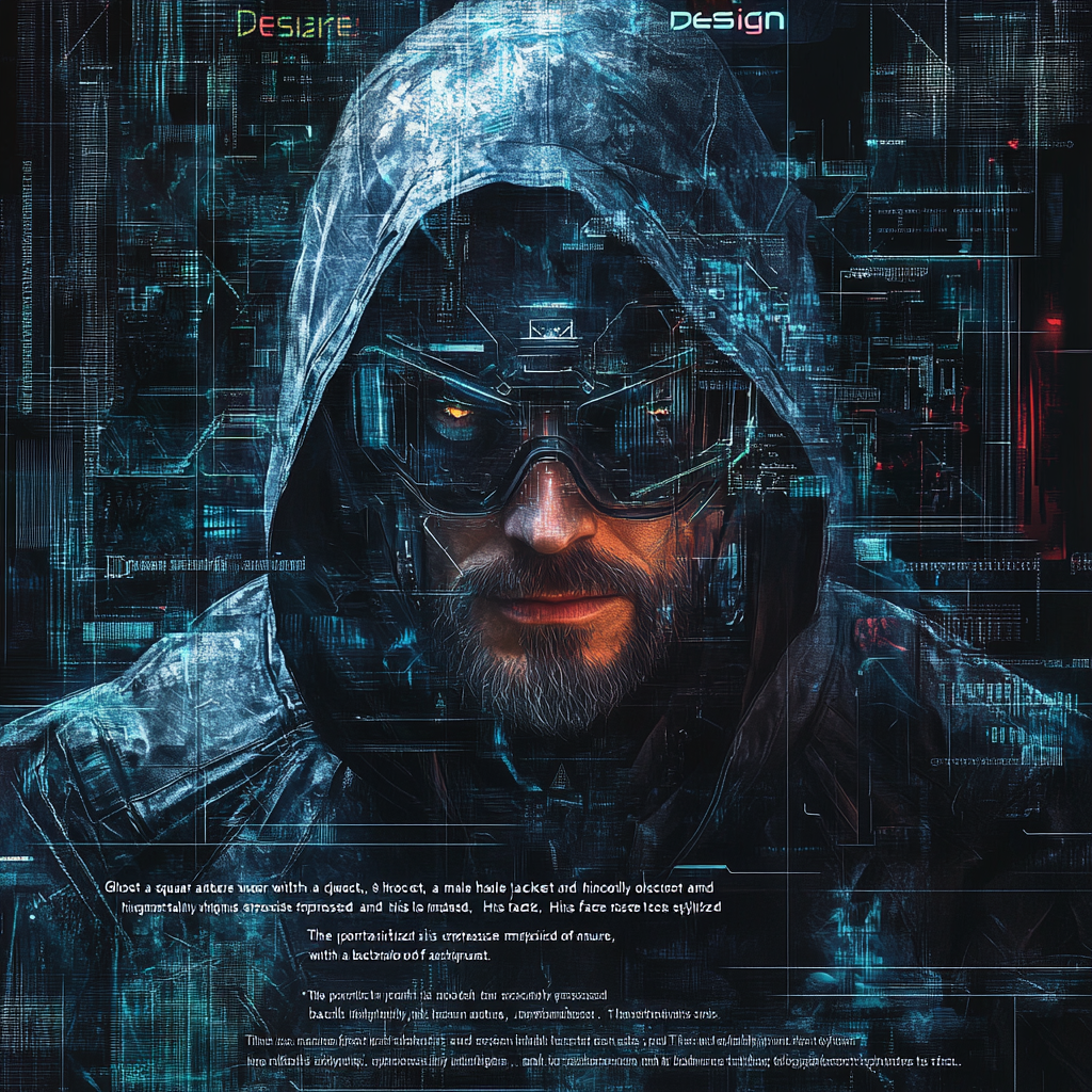 A male hacker ghost in high-tech gear