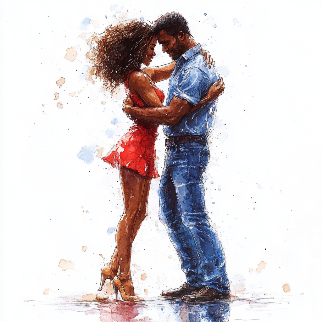 A man and woman dancing romantically in sketch art