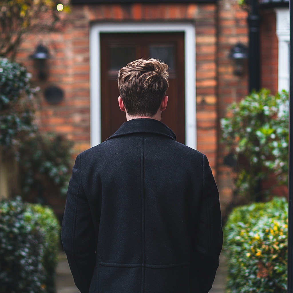 A man in modern clothes heads to work.