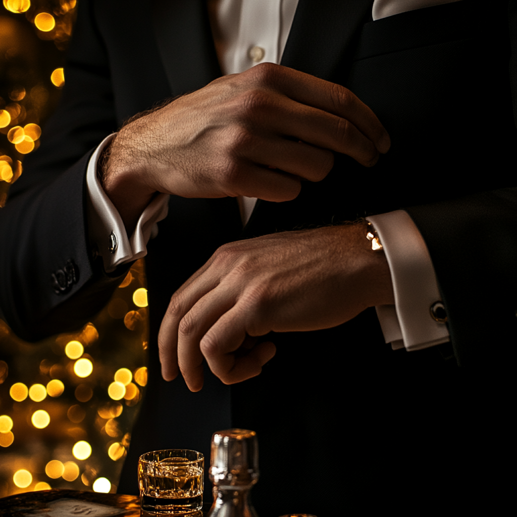 A man in suit prepares for drink, elegant setting