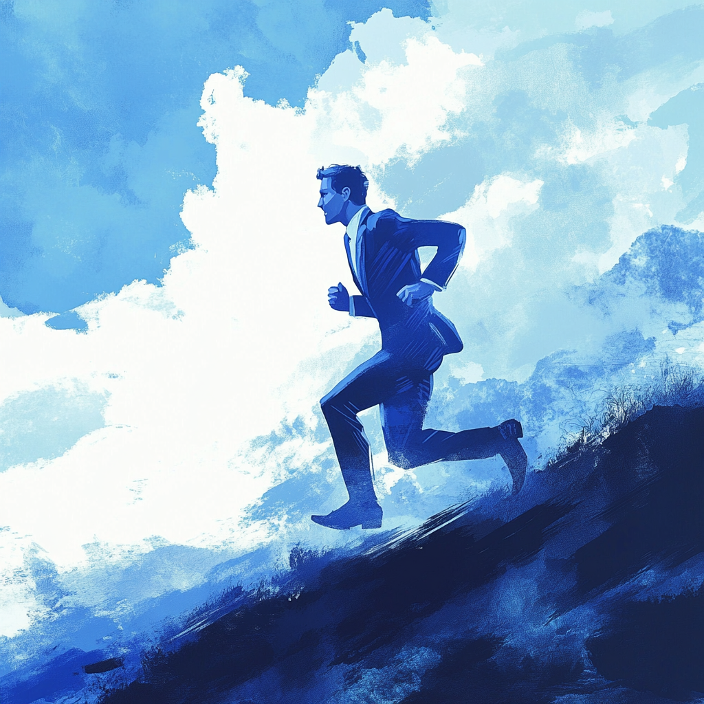 A man in suit running to reach dreams