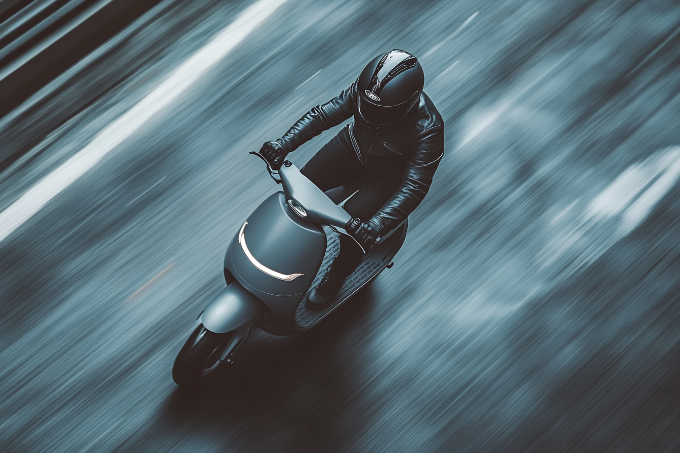 A man speedily riding electric scooter in NYC