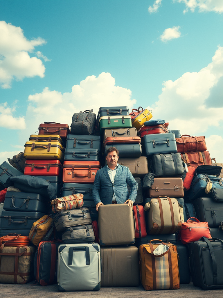 A man with many suitcases and bags.