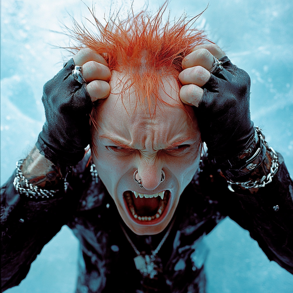 A man with red hair smashing head on ice