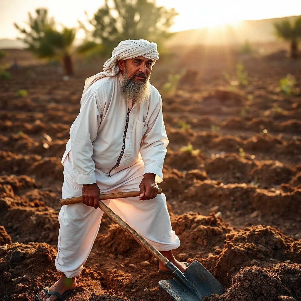 A man working with a shovel in land.