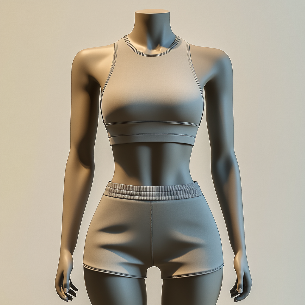 A mannequin wearing taupe athletic tank and skirt.