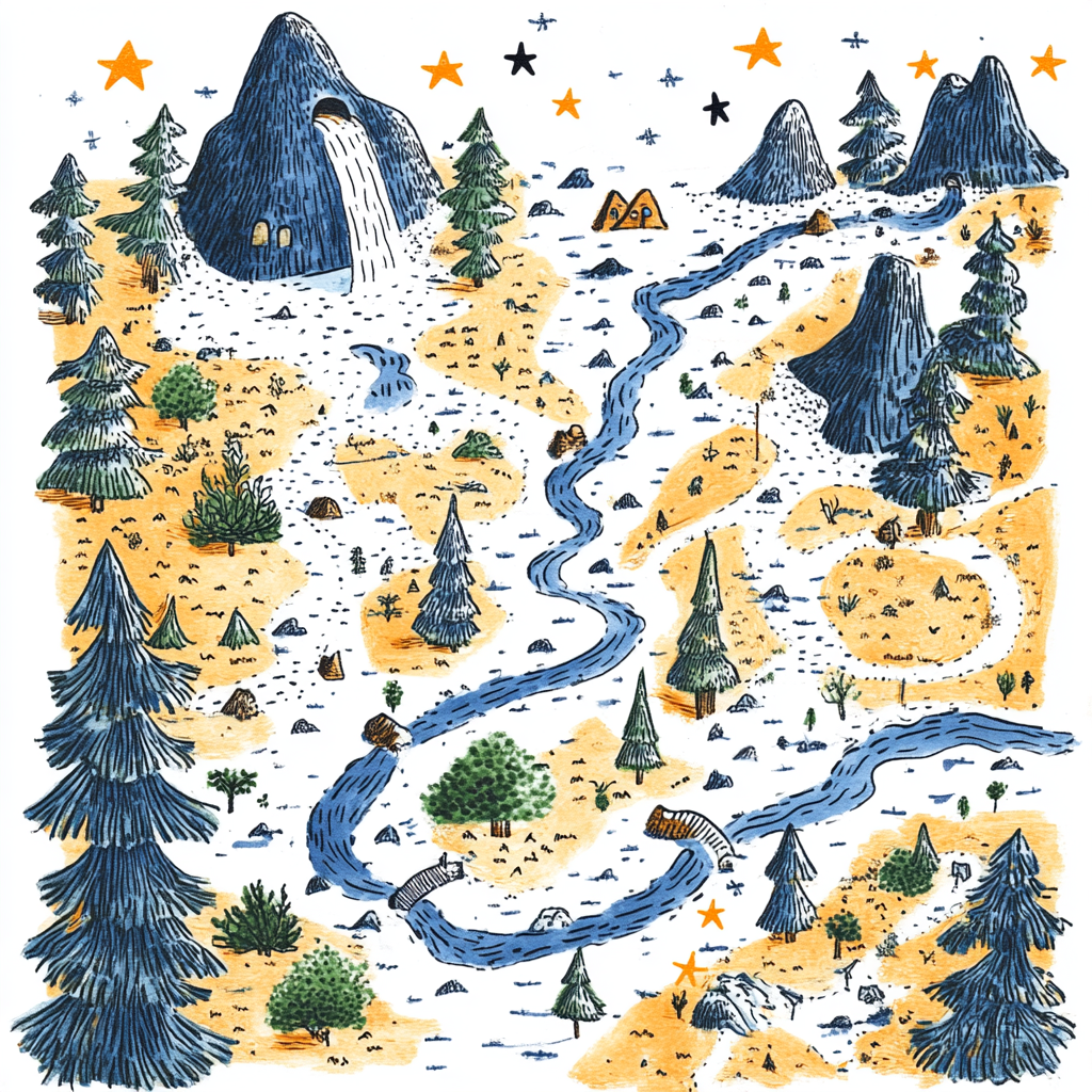 A map showing stars filled along a forest journey