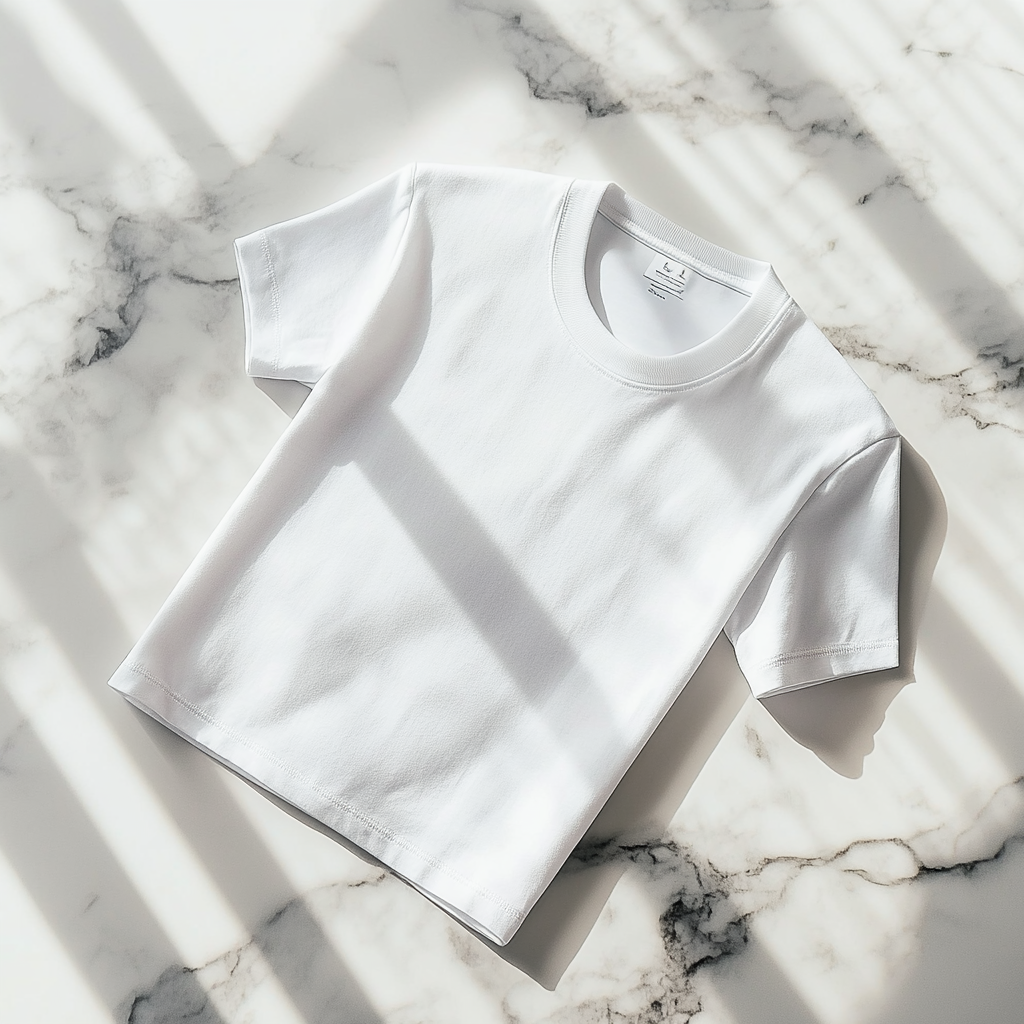 A marble table with t-shirt in soft light