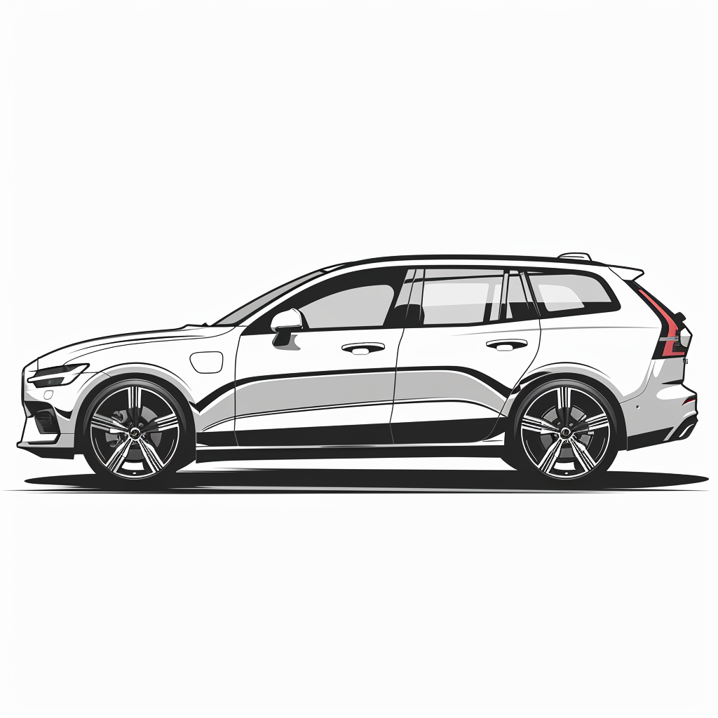 A minimalistic Volvo V60 logo in black outlines