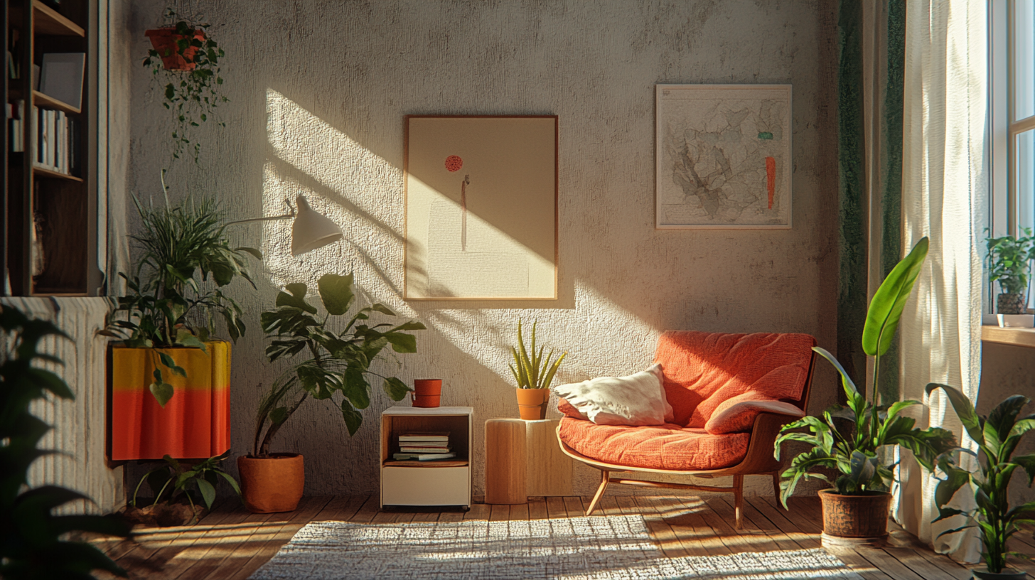 A modern city apartment with plants and art.