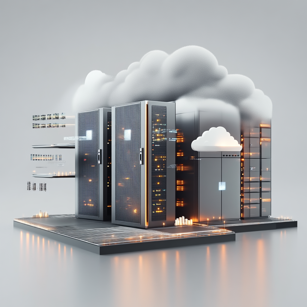 A modern data center blending servers and cloud.