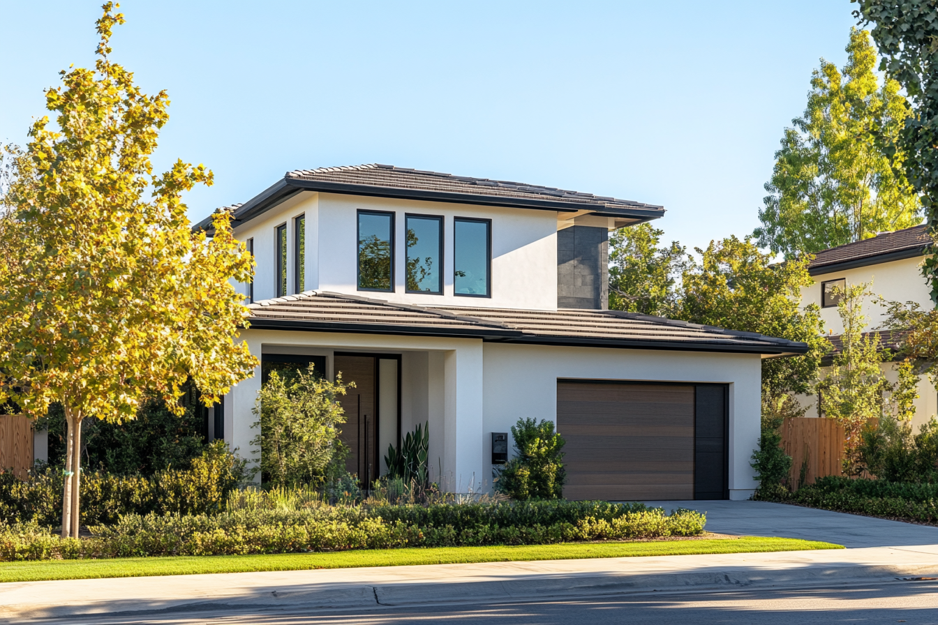 A modern house with a neat yard