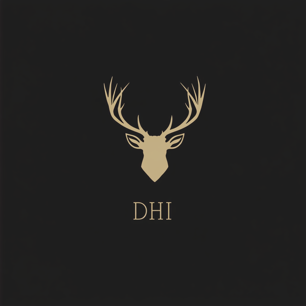 A modern logo of an elk and letters DH.