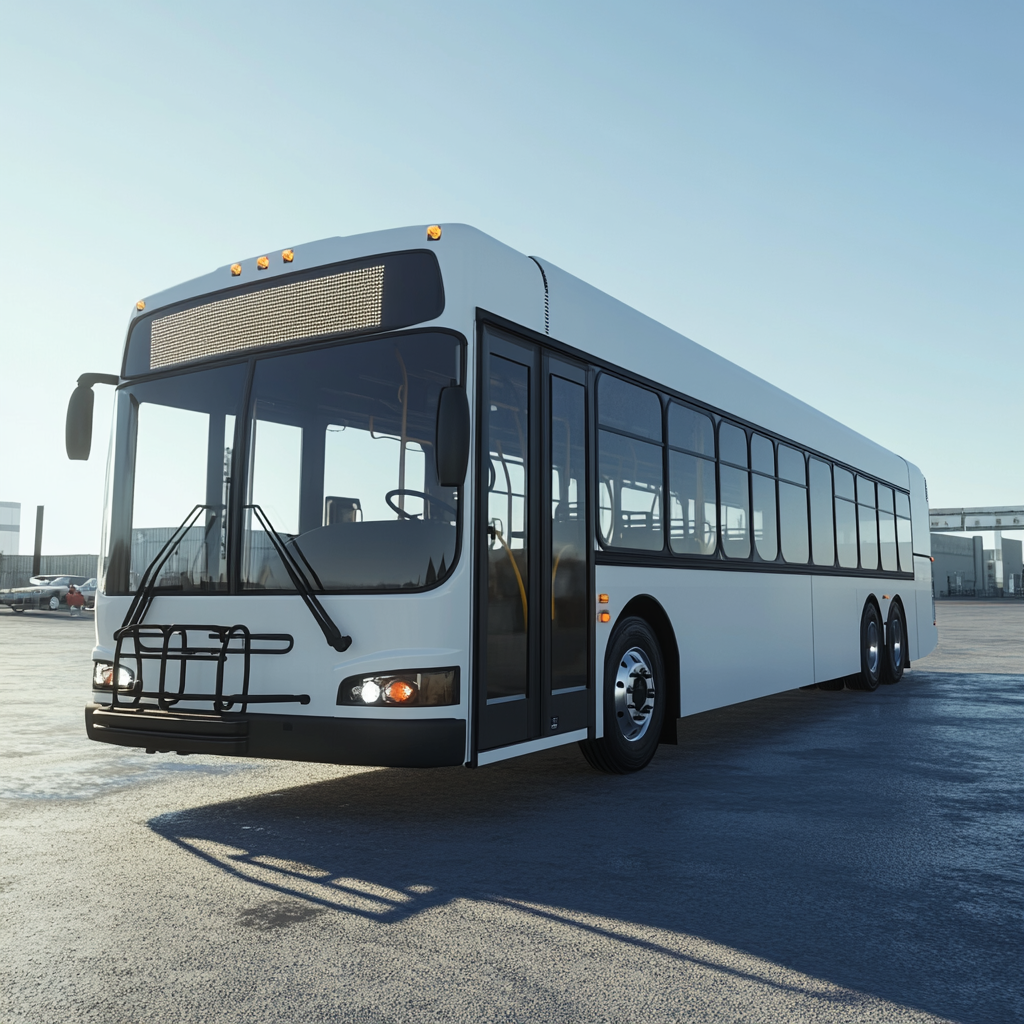 A modern white bus with LED lights parked.