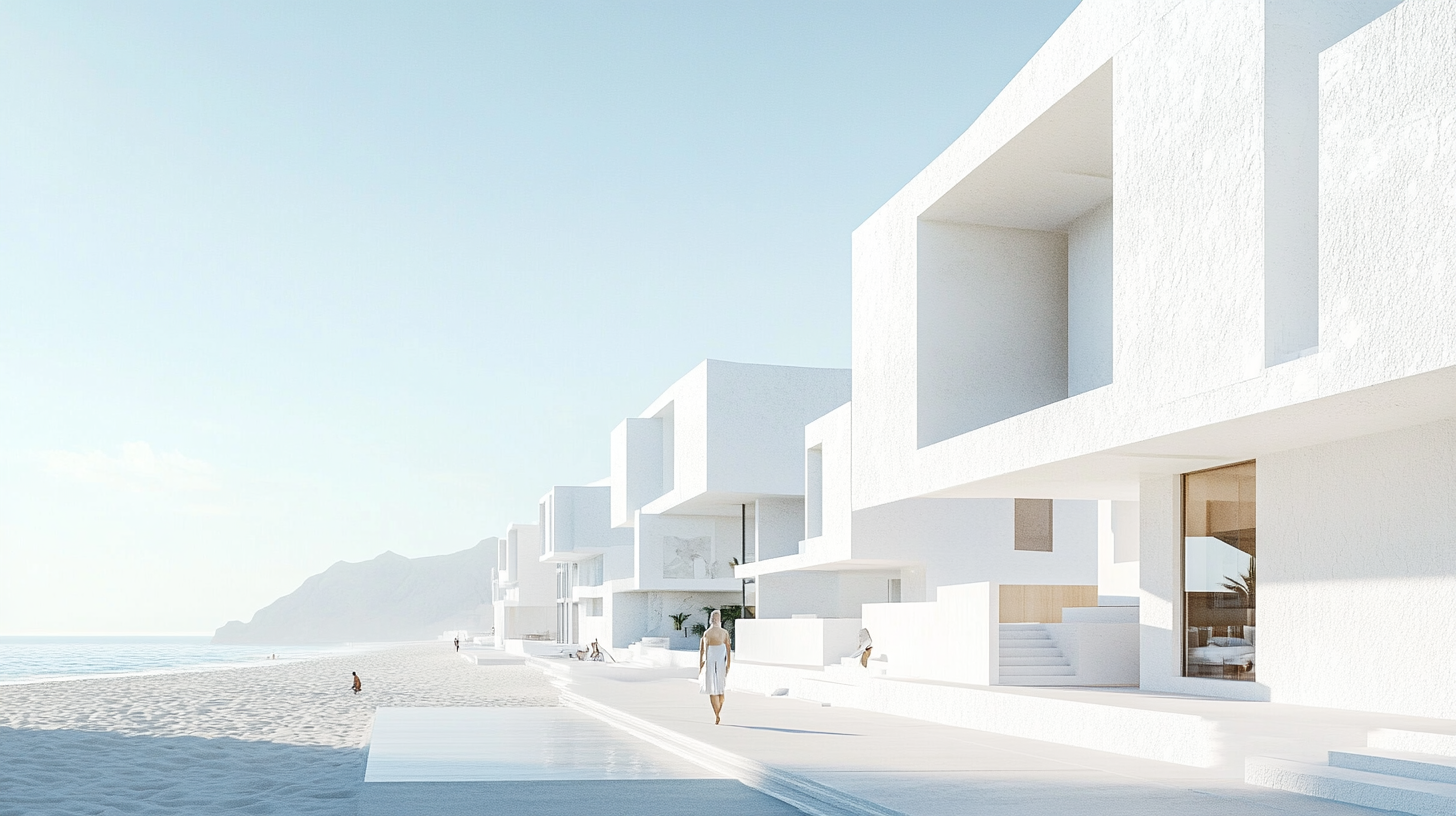 A modern white hotel series near the beach