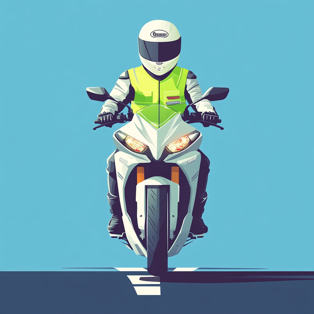 A motorcyclist rides on road in safety gear