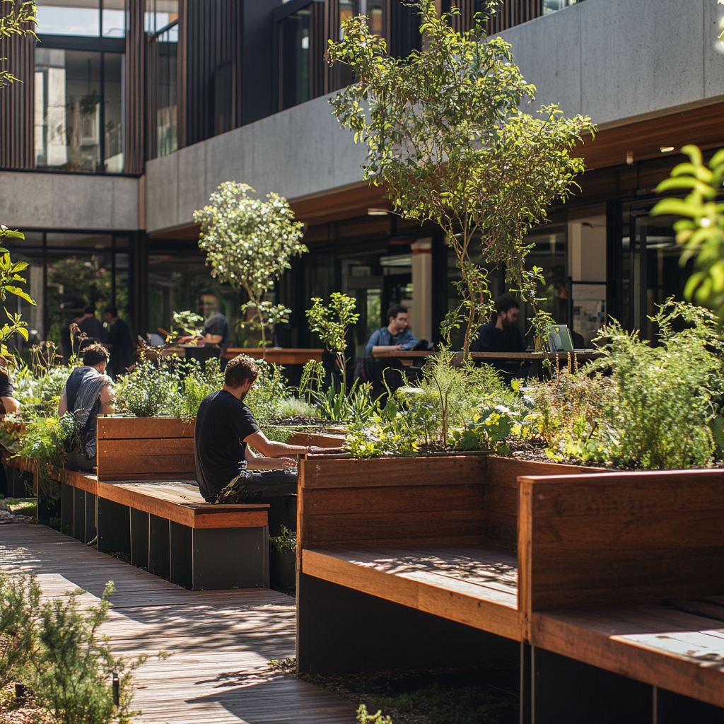 A nature-inspired garden with study area at RMIT