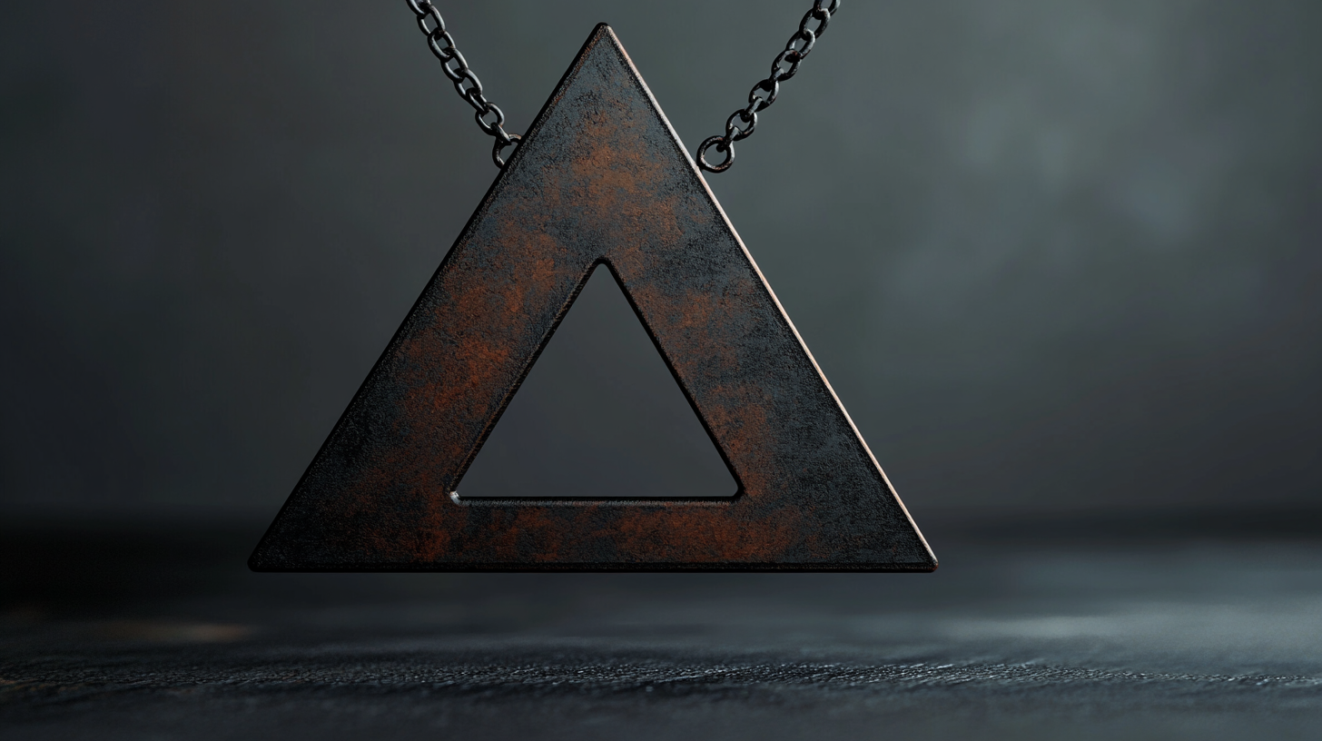 A necklace with two iron triangles.