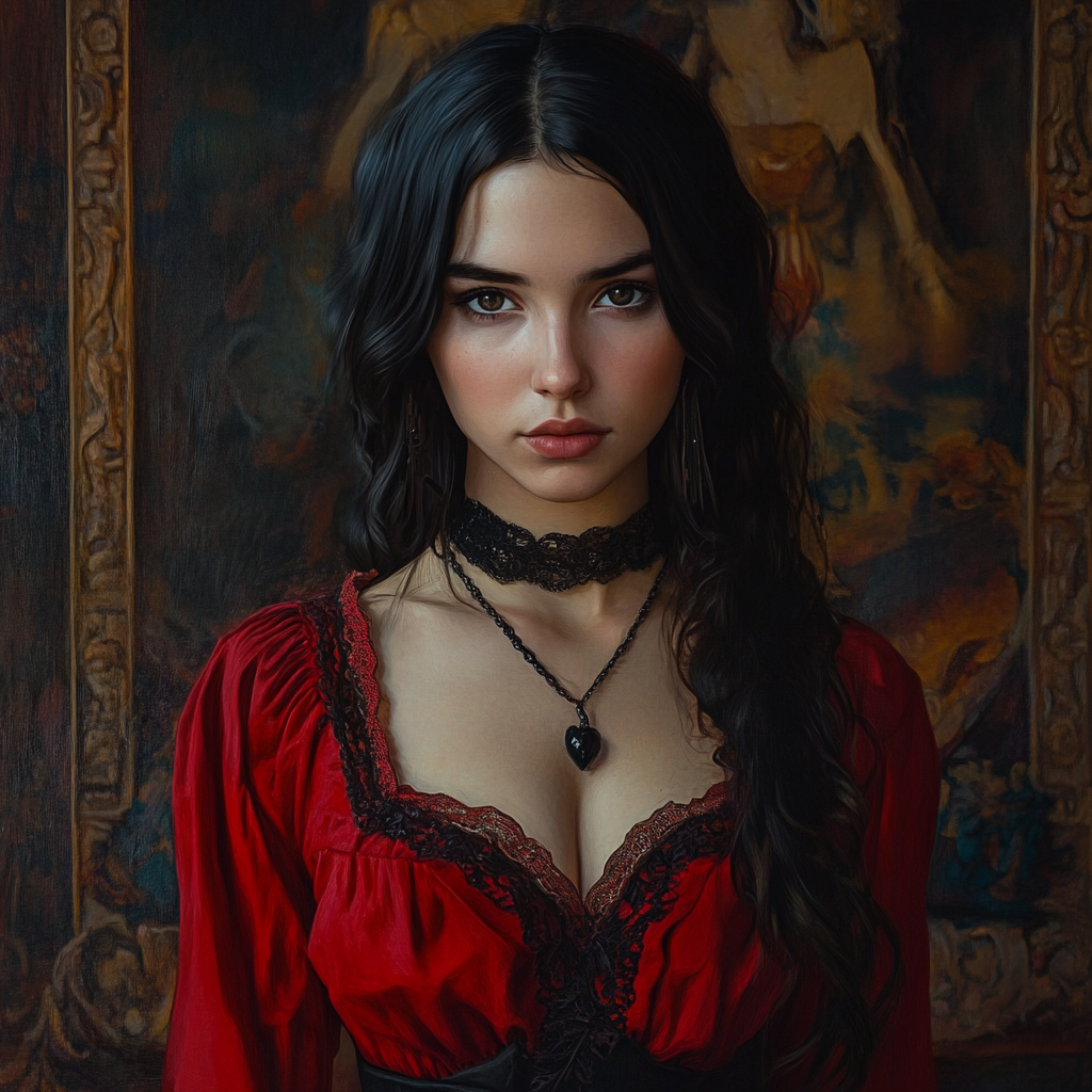 A noble slavic woman in red blouse portrait