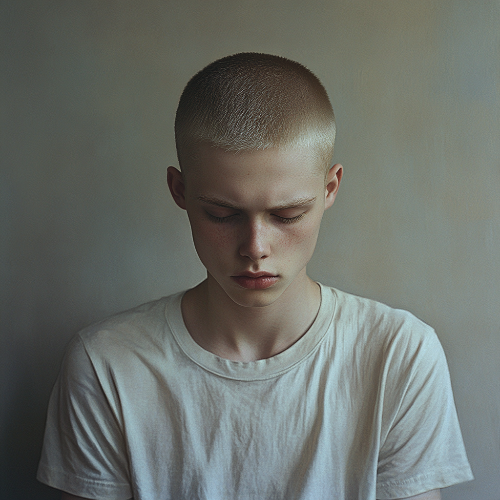 A pale young man in a t-shirt