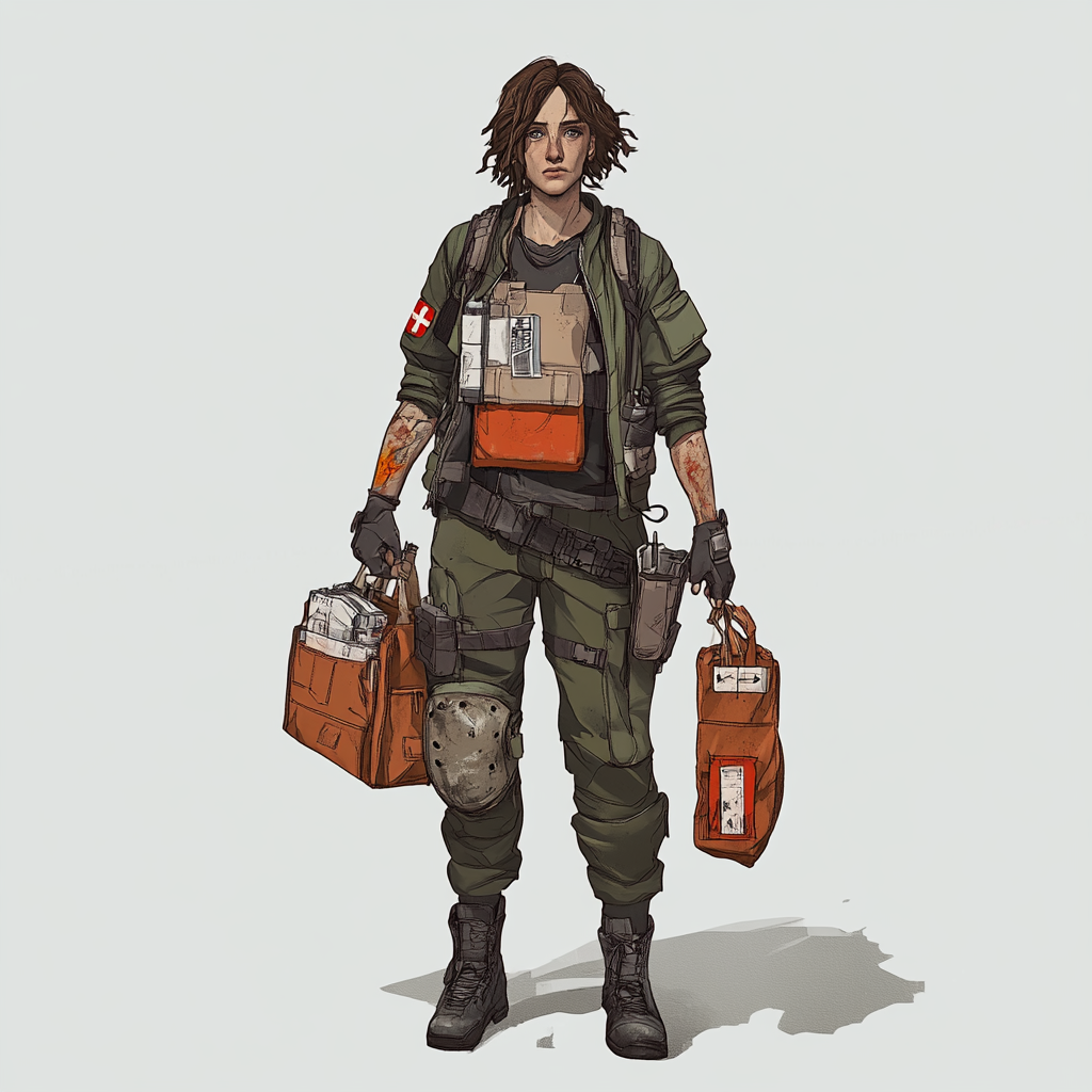 A paramedic in a post-apocalyptic world with supplies.