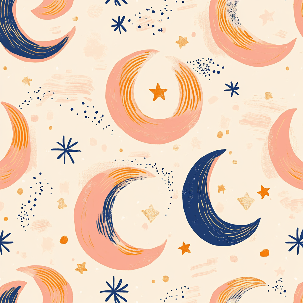 A pattern with crescent moons and stars in Korean style.