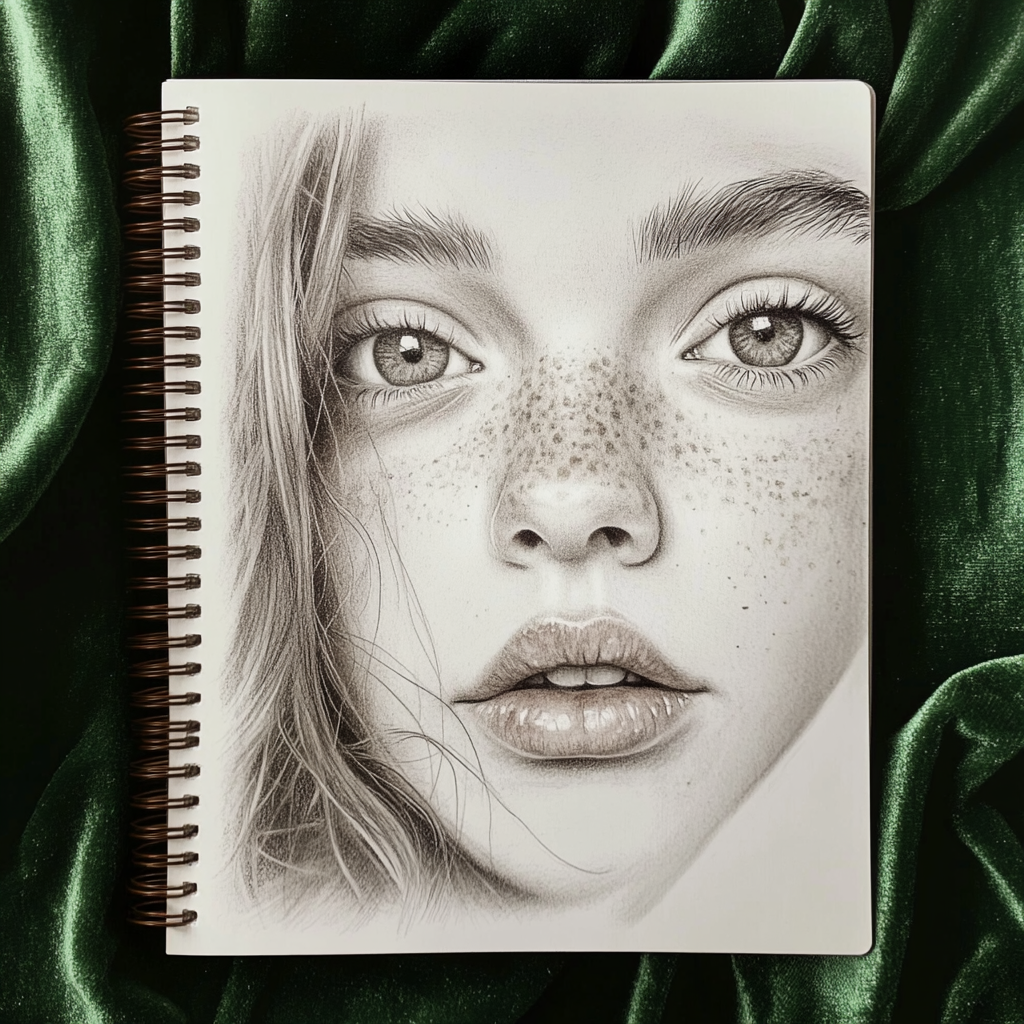 A pencil sketch of a 12-year-old girl