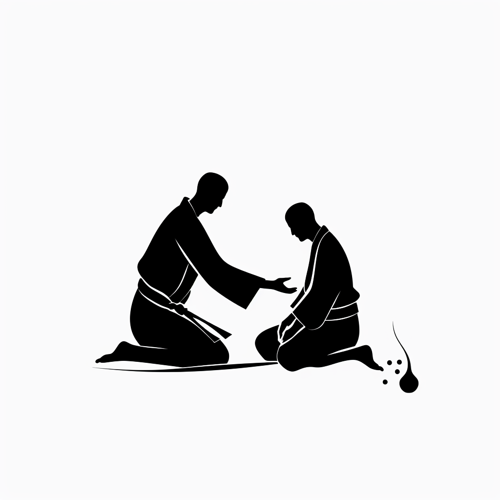 A person helping another in simplistic black-and-white logo