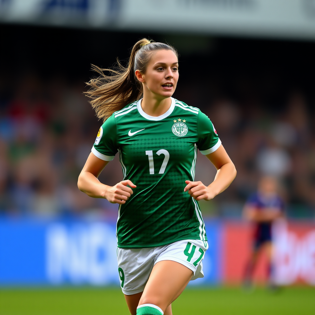 A picture of a female soccer player from Ireland.