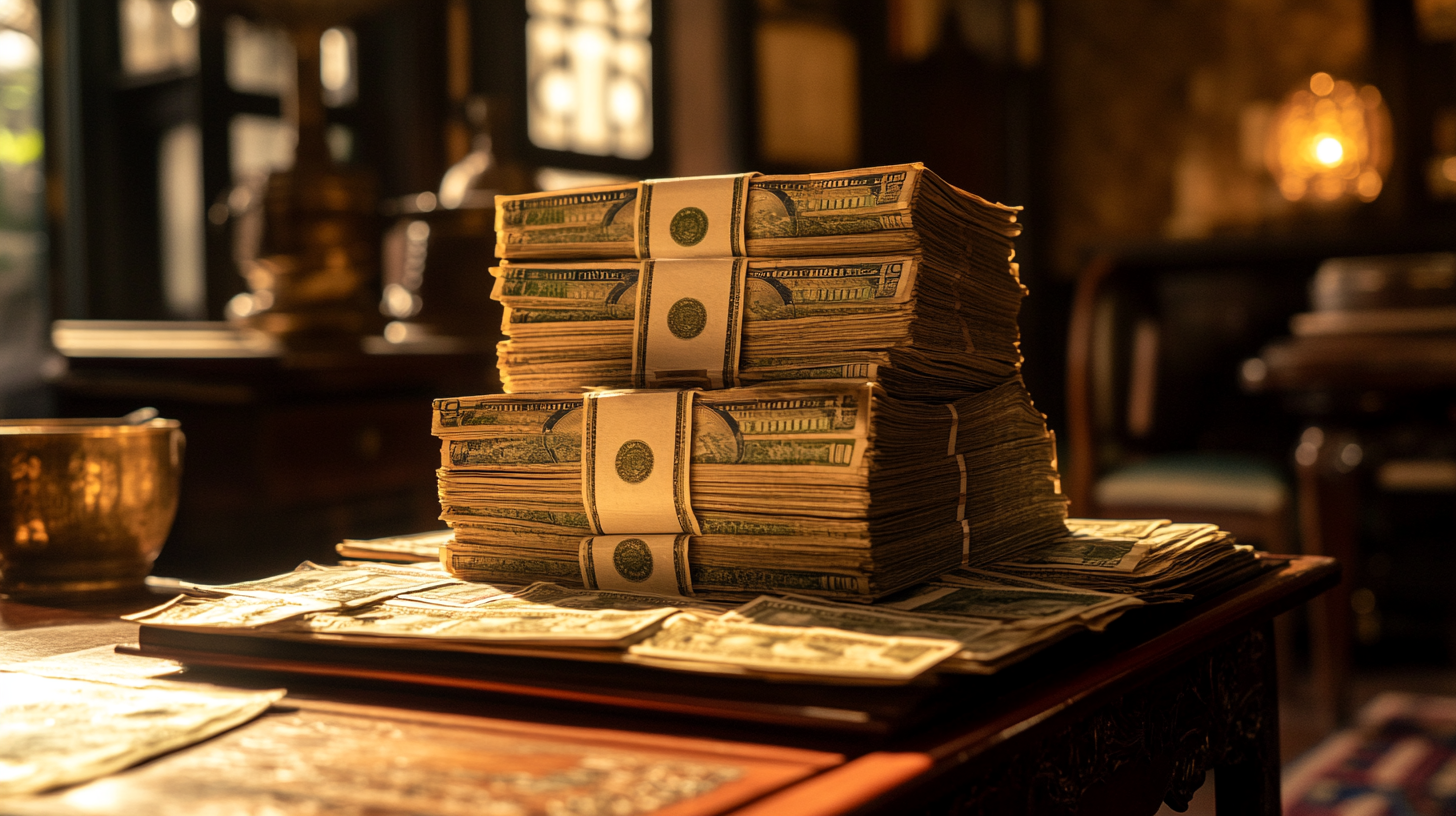 A pile of money in old Japan hotel